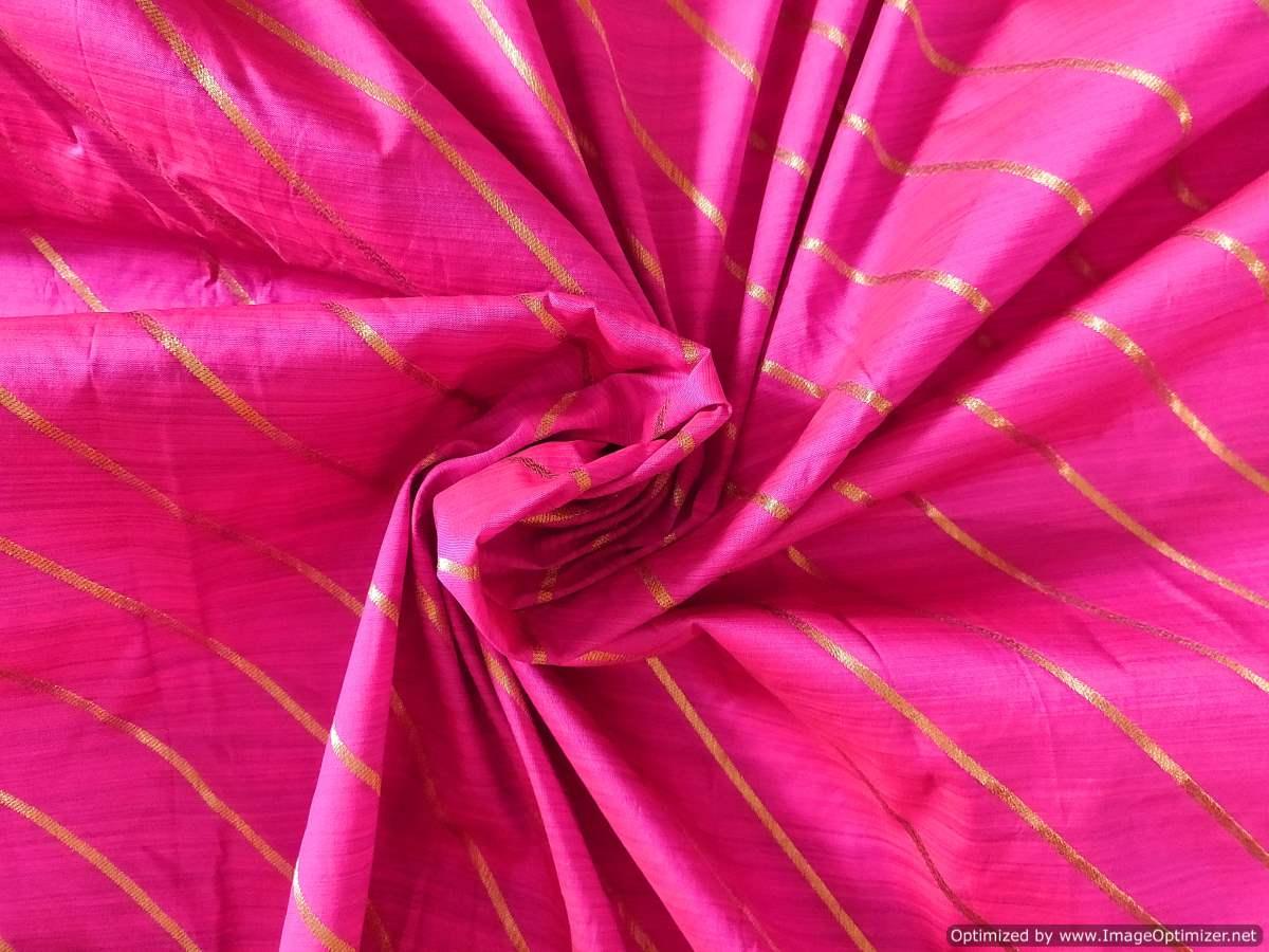 Designer Zari Striped Pink Dupion Silk Fabric Precut 5 Meter FAB156 - Ethnic's By Anvi Creations