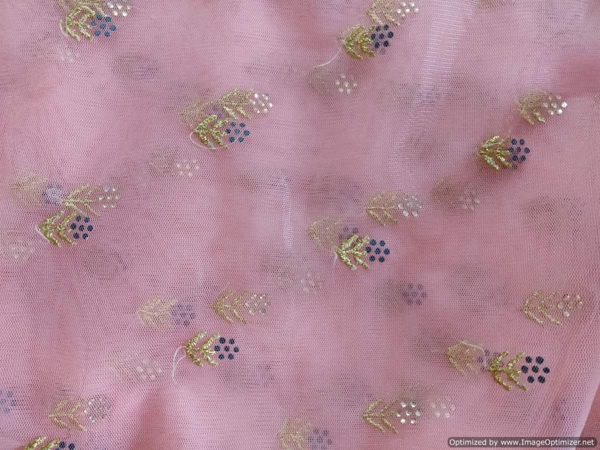Peach Net Light Embroidered Fabric FAB160 - Ethnic's By Anvi Creations