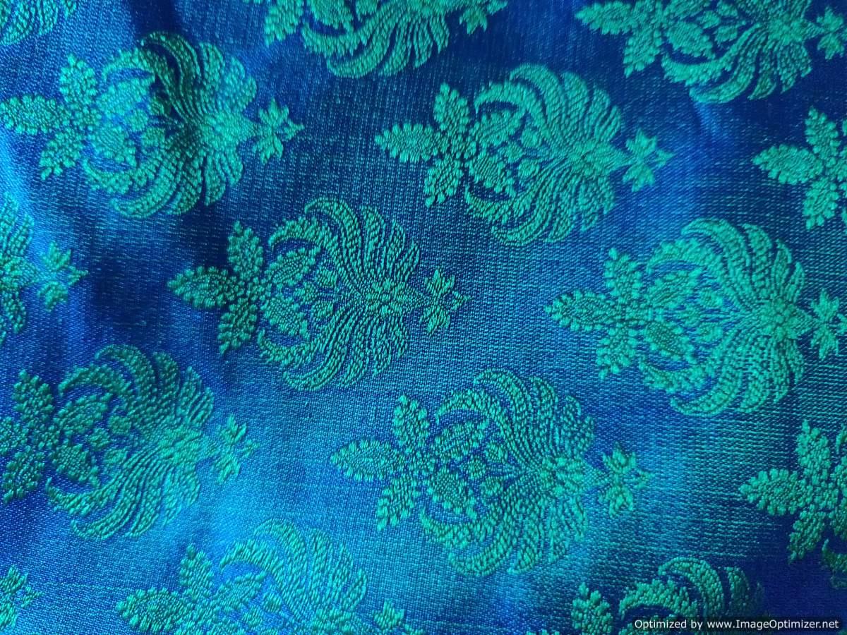 Blue Weaven Pure Kanjivaram Silk Fabric Pre Cut 2.5 Meters FAB163 - Ethnic's By Anvi Creations