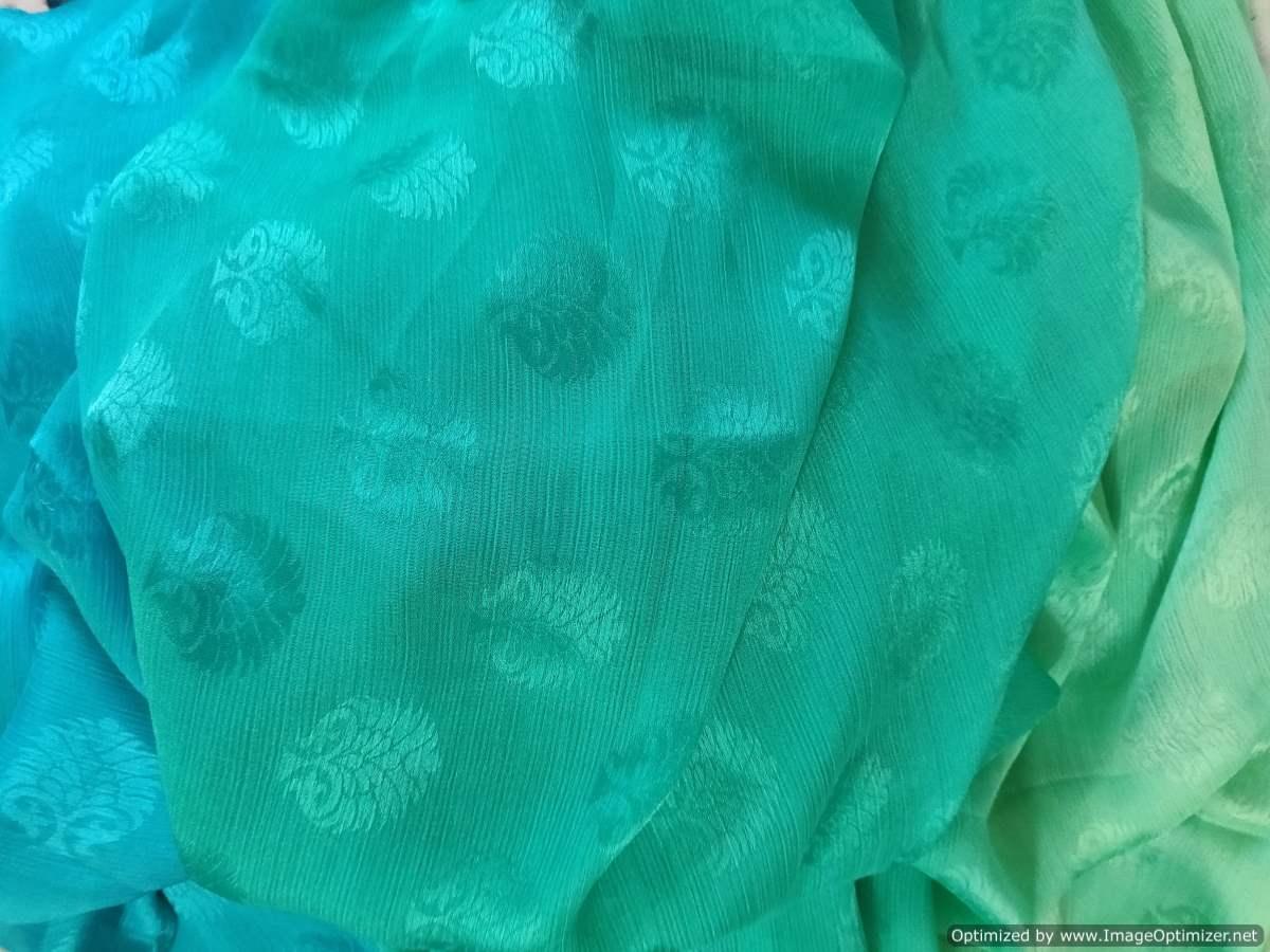 Daesigner Turquoise Shaded Jequard Chiffon Fabric Pre Cut 6 Meters FAB164 - Ethnic's By Anvi Creations