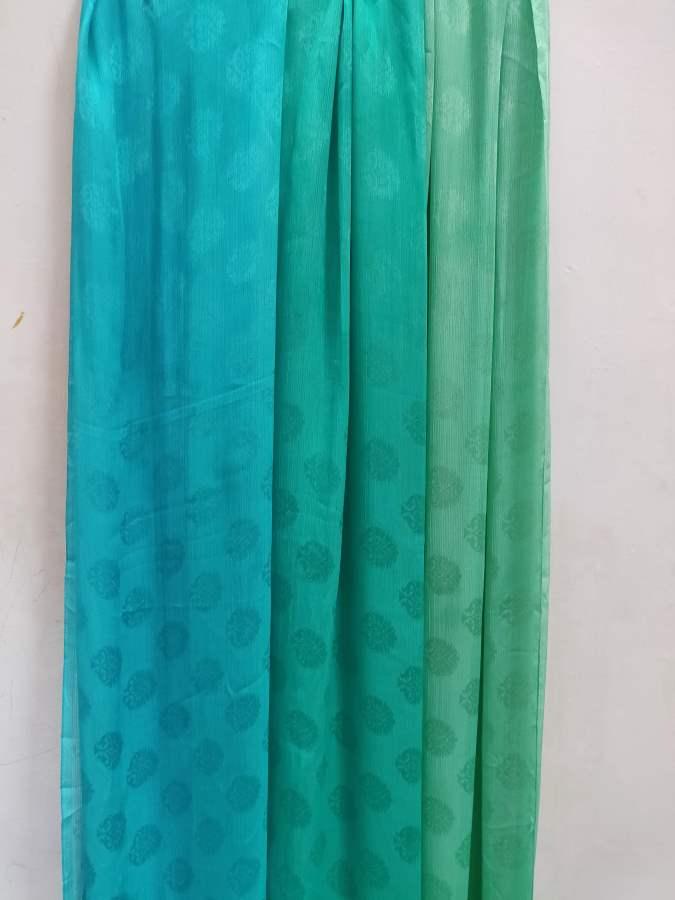 Daesigner Turquoise Shaded Jequard Chiffon Fabric Pre Cut 6 Meters FAB164 - Ethnic's By Anvi Creations
