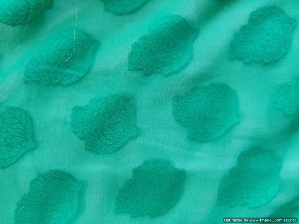 Green Georgette Jequard Fabric Pre Cut 6 Meters FAB169 - Ethnic's By Anvi Creations