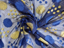 Load image into Gallery viewer, Blue Gold Weave Jequard Georgette Fabric Pre Cut 6 Meters FAB172 - Ethnic&#39;s By Anvi Creations
