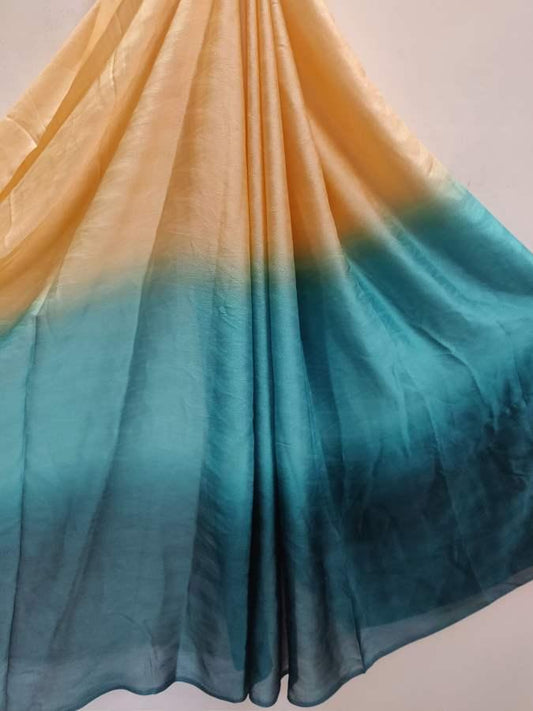 Designer Beige Teal Jequard Chiffon Fabric Pre Cut 6 Meters FAB175 - Ethnic's By Anvi Creations