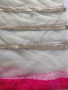 Designer Off white Net Gotta Striped Velvet Border Fabric Pre Cut 6 Meters FAB176 - Ethnic's By Anvi Creations