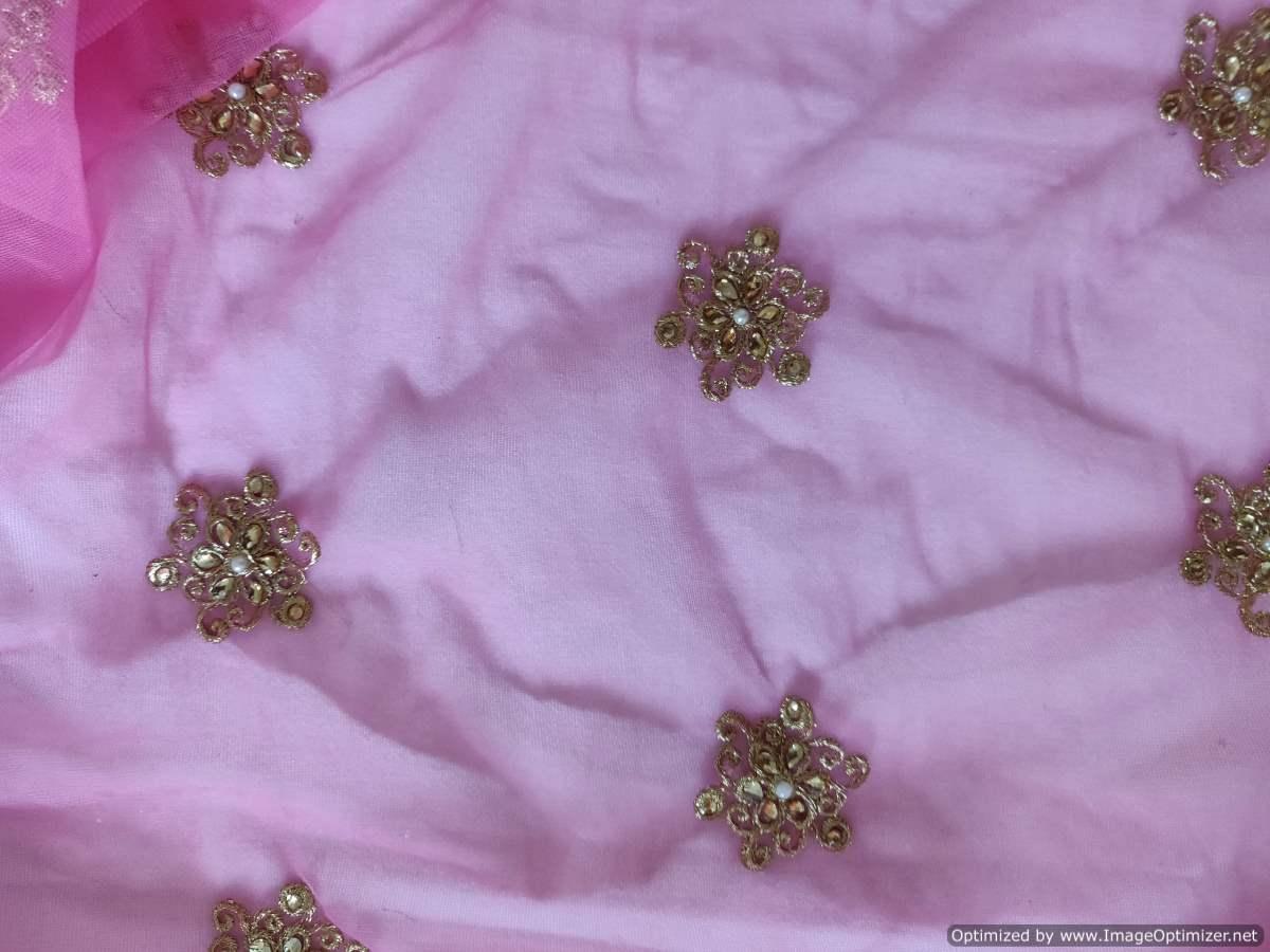 Designer Purplish Pink Net Embroidered Fabric FAB183 - Ethnic's By Anvi Creations
