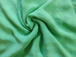 Light Green Pasted Moykesh Work Georgette Fabric Pre Cut 6 Meters FAB188 - Ethnic's By Anvi Creations