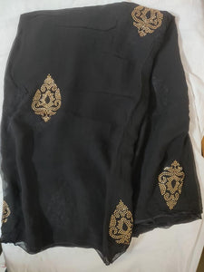 Black Pasted Stone Work Georgette Fabric Pre Cut 5 Meters FAB206 - Ethnic's By Anvi Creations