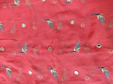 Load image into Gallery viewer, Carrot Pink Zari edge Peacock Motif Embroidered Georgette Fabric Pre Cut 5 Meters FAB211 - Ethnic&#39;s By Anvi Creations