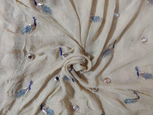 Charger l&#39;image dans la galerie, Pale Beige Zari edge Peacock Motif Embroidered Georgette Fabric Pre Cut 5 Meters FAB222 - Ethnic&#39;s By Anvi Creations