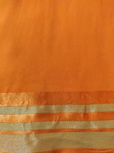Orange Zari Border Georgette Fabric Pre Cut 5 Meters FAB245 - Ethnic's By Anvi Creations
