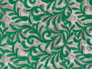 White Base Net Floral Embroidered Fabric For Blouse Crop Top Pre cut 1 Meter FAB71-Anvi Creations-Fabric