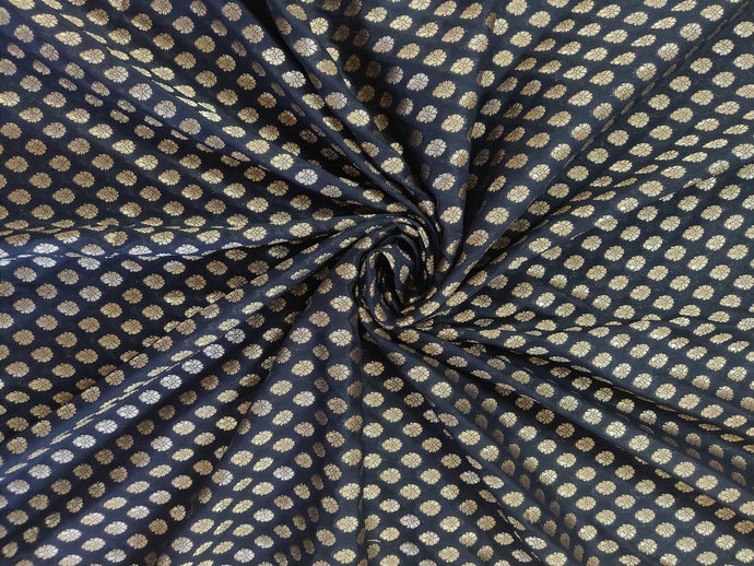 Black Semi Brocade Zari Weaven Fabric Pre cut 1 Meter FAB79-Anvi Creations-Fabric