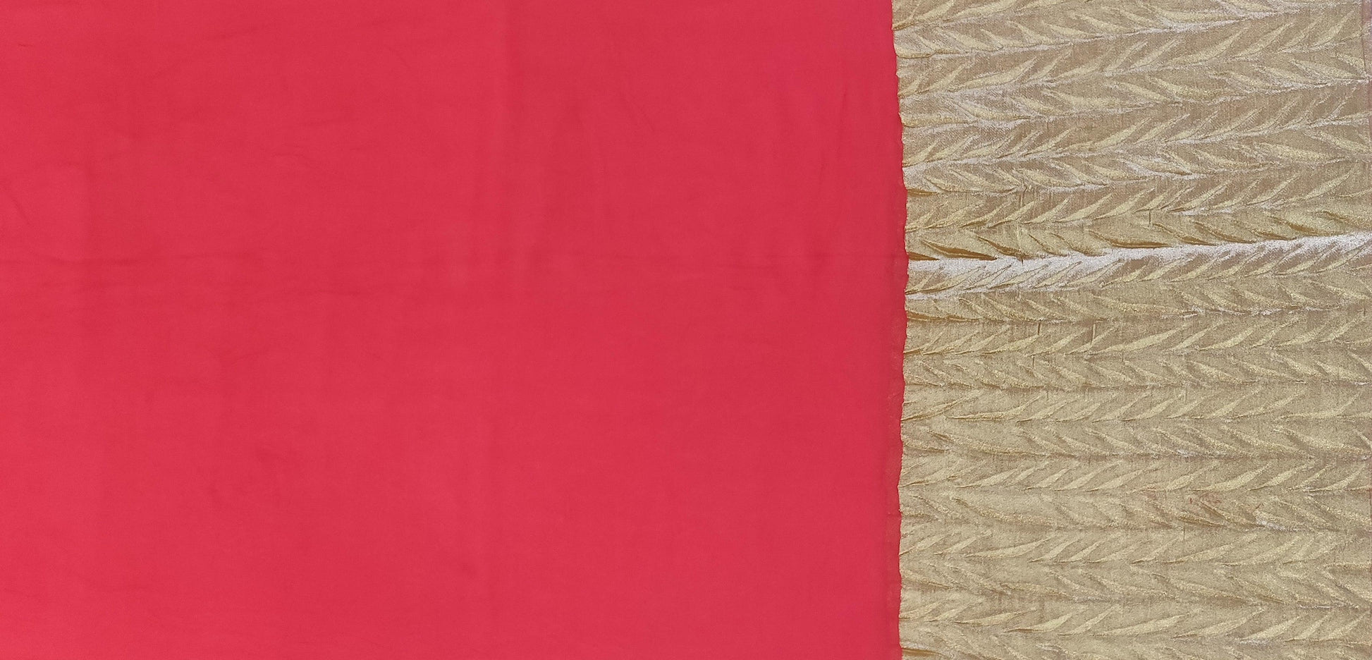 Georgette Gold Border Red Fabric Pre Cut 1.25 Meter FAB80-Anvi Creations-Fabric