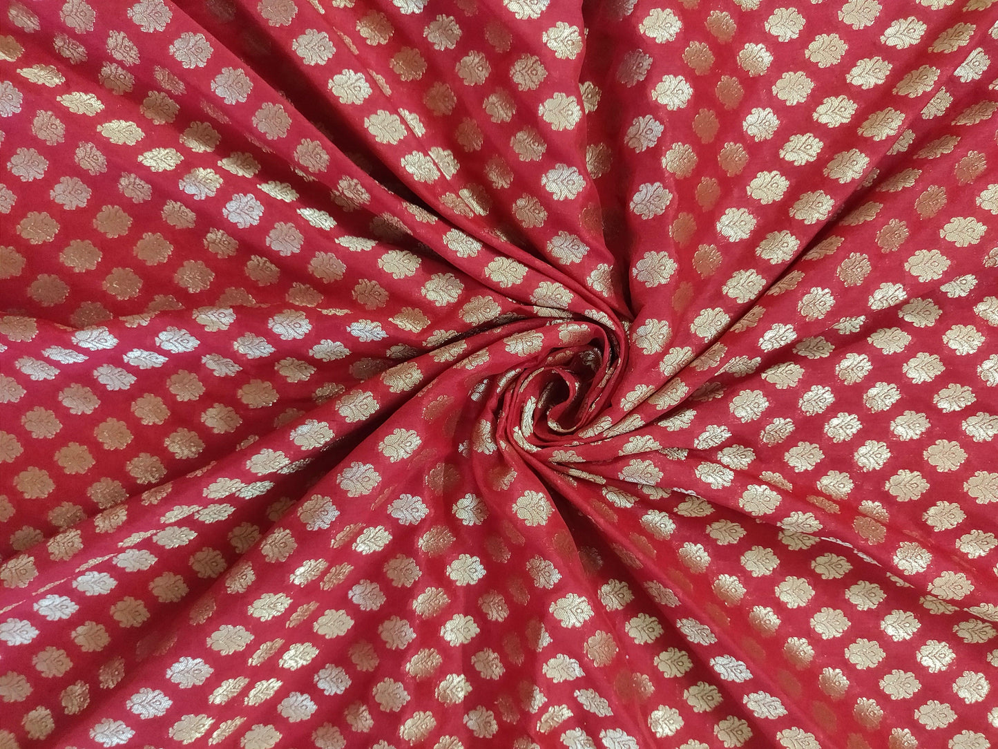Red Semi Pure Weave Brocade Fabric Pre Cut 1 Meter  FAB88-Anvi Creations-Fabric
