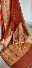 Charger l&#39;image dans la galerie, Orangish Red Pure Khaddi Georgette Banarasi Saree FAPS02 - Ethnic&#39;s By Anvi Creations