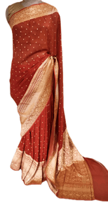 Orangish Red Pure Khaddi Georgette Banarasi Saree FAPS02 - Ethnic's By Anvi Creations