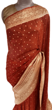 Charger l&#39;image dans la galerie, Orangish Red Pure Khaddi Georgette Banarasi Saree FAPS02 - Ethnic&#39;s By Anvi Creations