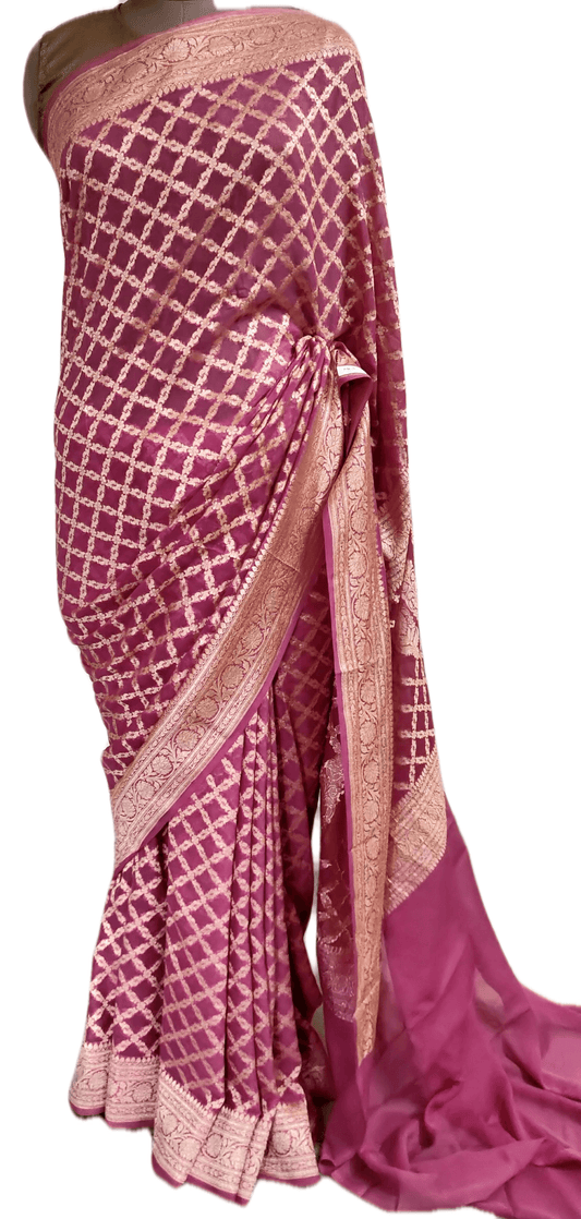 Pink Pure Khaddi Georgette Banarasi Saree FAPS04 - Ethnic's By Anvi Creations