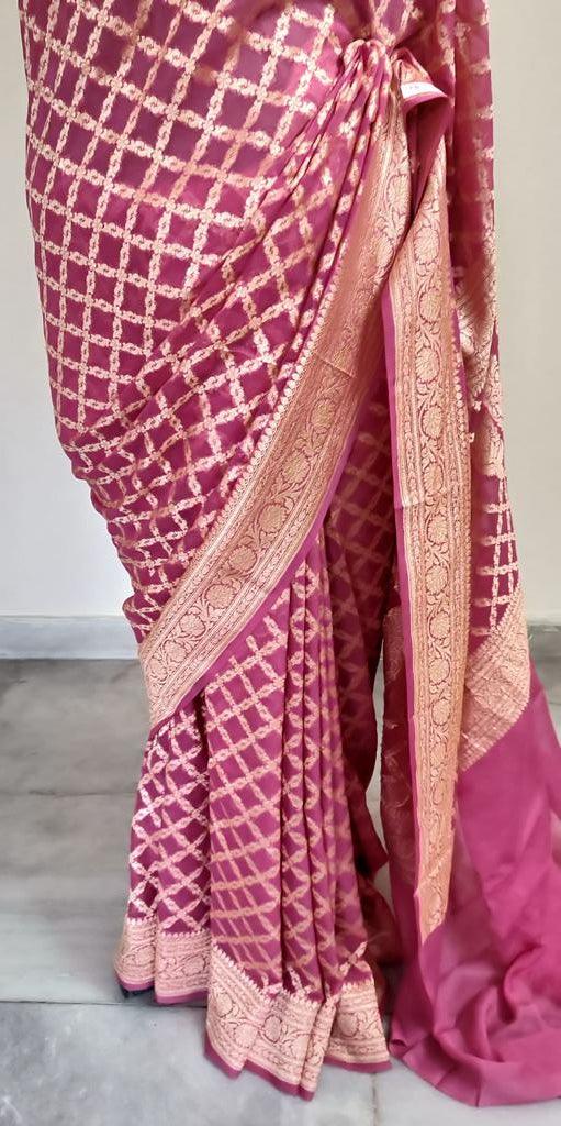 Pink Pure Khaddi Georgette Banarasi Saree FAPS04 - Ethnic's By Anvi Creations