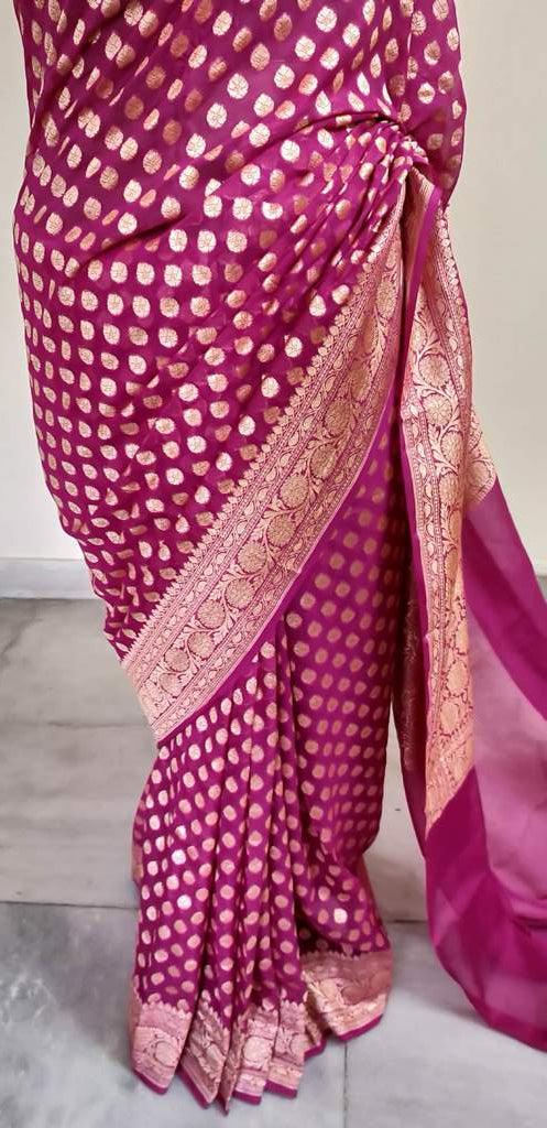 Magenta Pink Pure Khaddi Georgette Banarasi Saree FAPS05 - Ethnic's By Anvi Creations