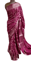 Charger l&#39;image dans la galerie, Magenta Pink Semi Pure Weaven Georgette Banarasi Saree FASSG01 - Ethnic&#39;s By Anvi Creations