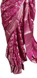 Magenta Pink Semi Pure Weaven Georgette Banarasi Saree FASSG01 - Ethnic's By Anvi Creations