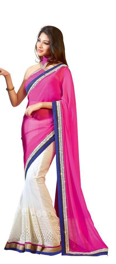 Off White Chiffon Saree with exclusive blouse fabric SC10015-Anvi Creations-Designer Saree