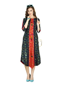 Designer Blue Cotton Printed Long Kurti Kurta Dress Style Size 42 XL SC1010-Ethnic's By Anvi Creations-Designer Kurti