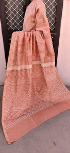 Peach Chanderi Silk Block Printed Saree GOVCH07-Anvi Creations-Maheshwari Saree