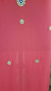 Jaipuri Kundan Hand Work Gazari Pink Georgette Kurti Kurta Fabric GP40-Anvi Creations-Jaipuri Kurti Fabric