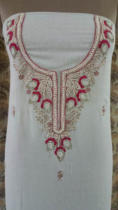 Jaipuri Kundan Hand Work Off White Georgette Kurti Kurta Fabric GP45-Anvi Creations-Jaipuri Kurti Fabric