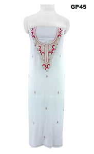 Jaipuri Kundan Hand Work Off White Georgette Kurti Kurta Fabric GP45-Anvi Creations-Jaipuri Kurti Fabric