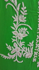 Jaipuri Pearl Hand Work Green Georgette Kurti Kurta Fabric GP48-Anvi Creations-Jaipuri Kurti Fabric