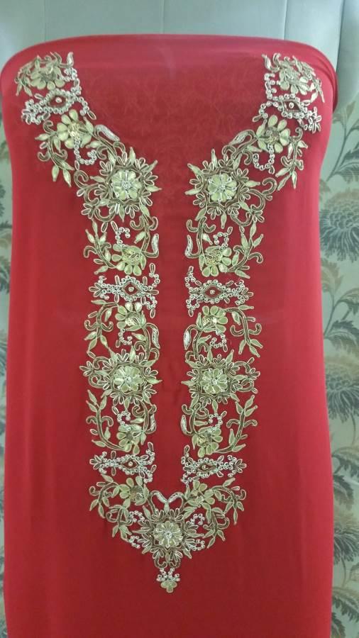 Jaipuri Gotta Patti Work Red Georgette Kurti Kurta Fabric GP55-Anvi Creations-Jaipuri Kurti Fabric