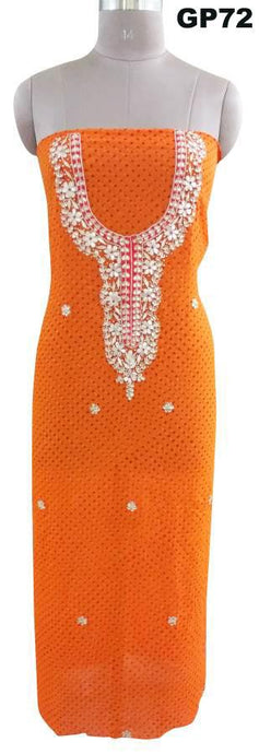 Jaipuri Mothra Georgette Gotta Patti work Orange Kurti Kurta Fabric GP72-Anvi Creations-Jaipuri Kurti Fabric