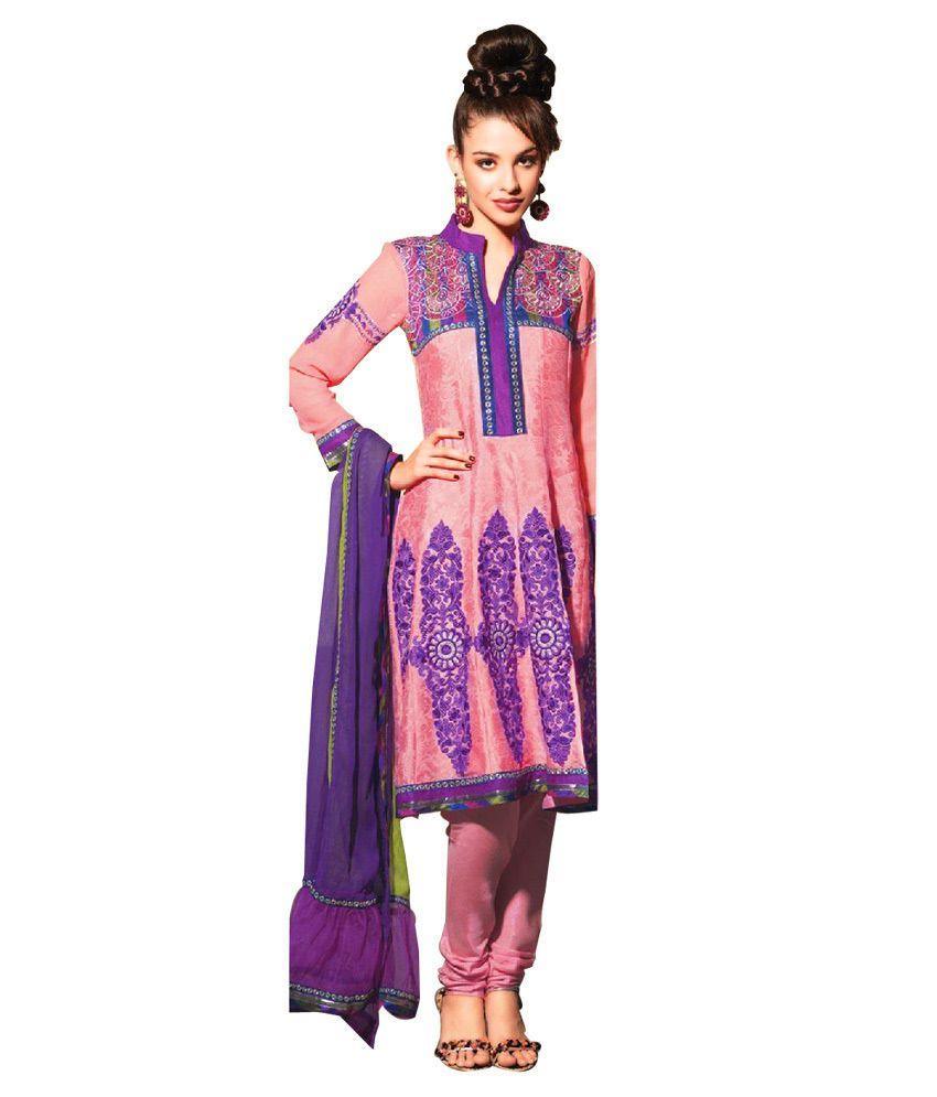 Peachy Pink Anrakali Dress Material SCA3415-Anvi Creations-Salwar Kameez