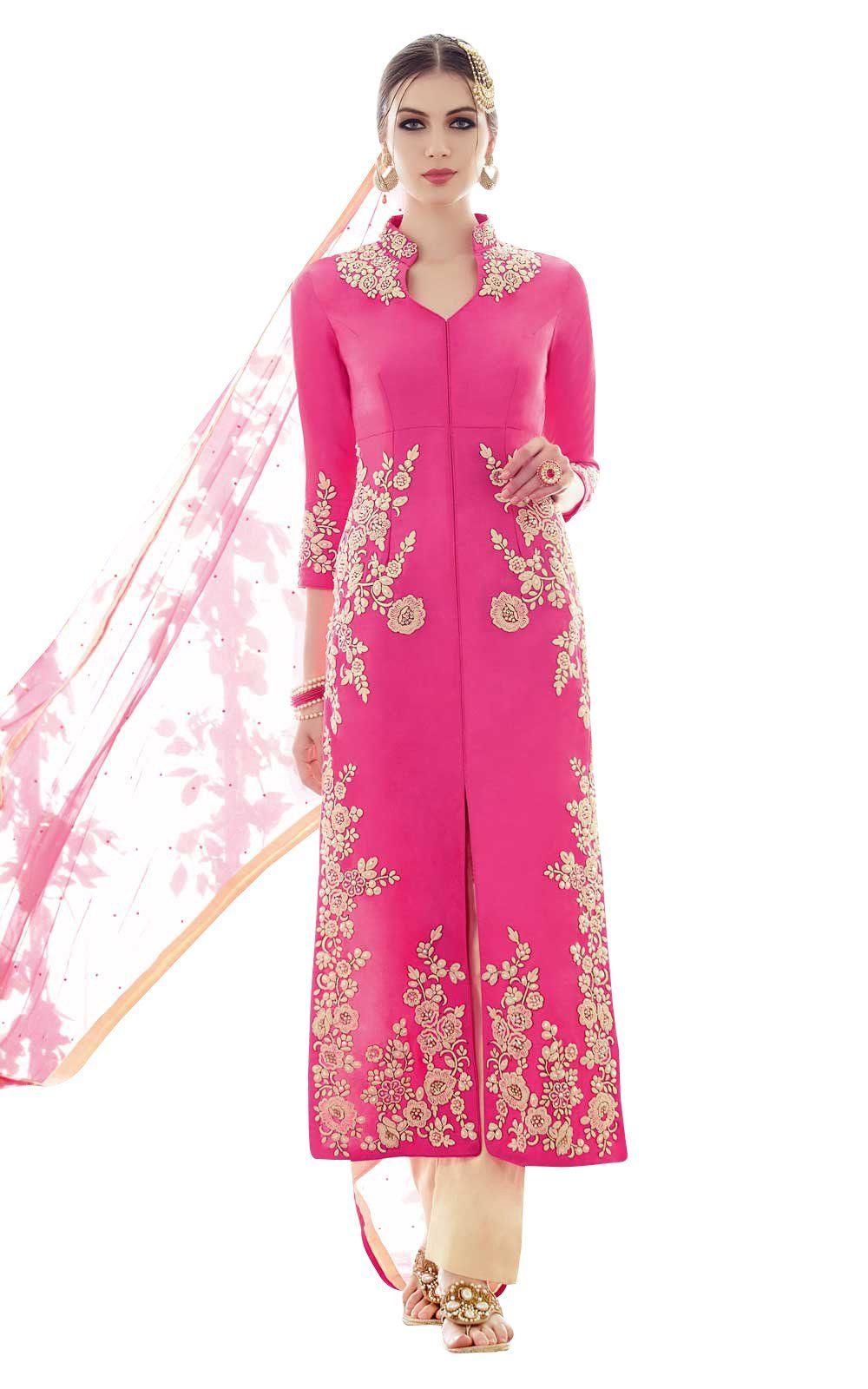 Heer Pink Light Embroidered Semi Stitched Georgette Dress Material 5301-Anvi Creations-Salwar Kameez