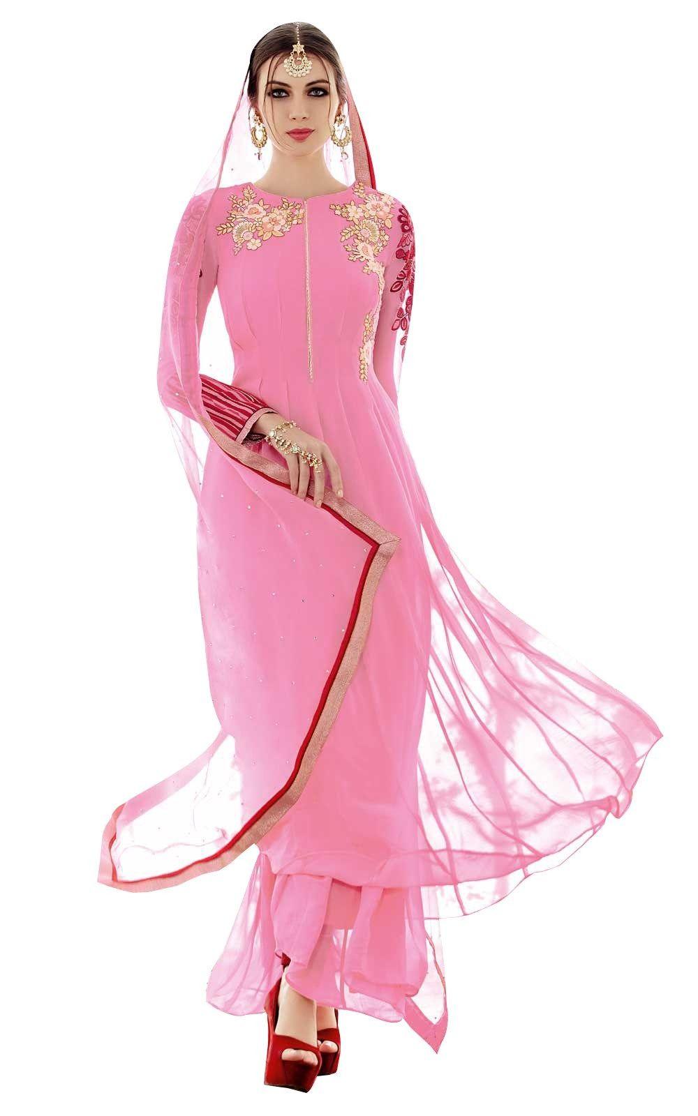Heer Baby Pink Light Embroidered Semi Stitched Georgette Suit 5307-Anvi Creations-Salwar Kameez