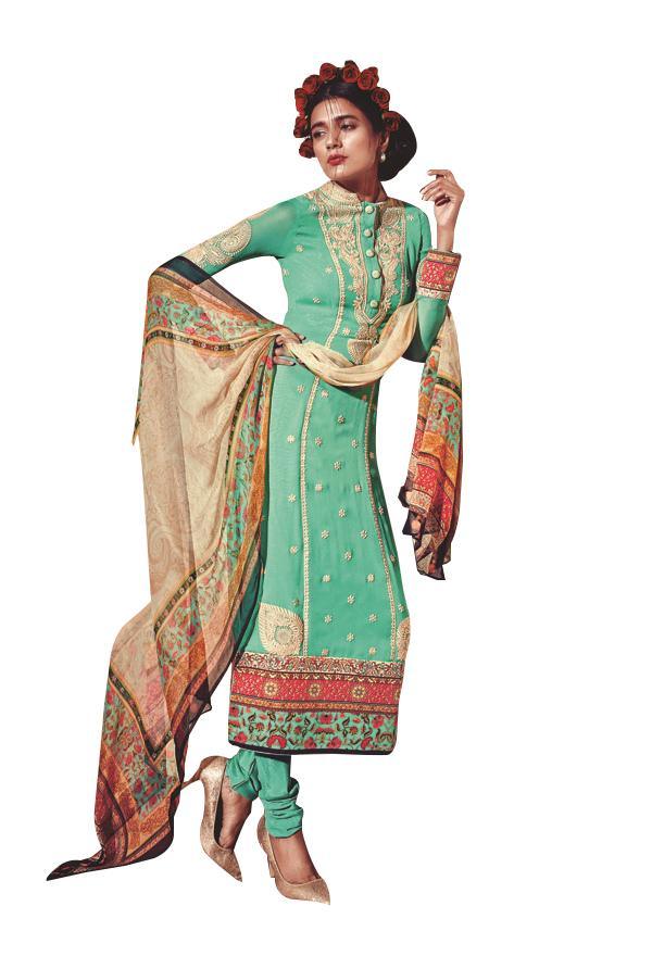 Heer Turquoise Pure Georgette Embroidered Dress Material SC5906-Anvi Creations-Salwar Kameez