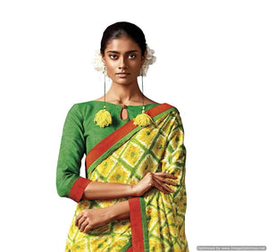 Green Yellow Cotton Silk saree HW808-Anvi Creations-Handloom Saree