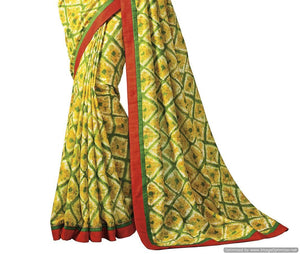 Green Yellow Cotton Silk saree HW808-Anvi Creations-Handloom Saree