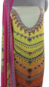 Digital Printed Yellow Pink Satin Kurta with Chiffon Dupatta Heer5705-Anvi Creations-Pakistani Kurti