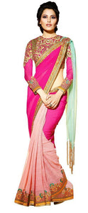 Designer Heavy Wedding Pink Saree with Indo Western Fusion Palla SC7606-Anvi Creations-Designer Saree