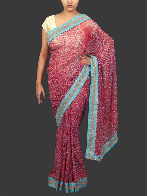 Designer Pink Semi Georgette Highlight work Bandhej Bandhani Saree ACC68-Anvi Creations-Bandhej saree,Bandhini Saree,Teej saree