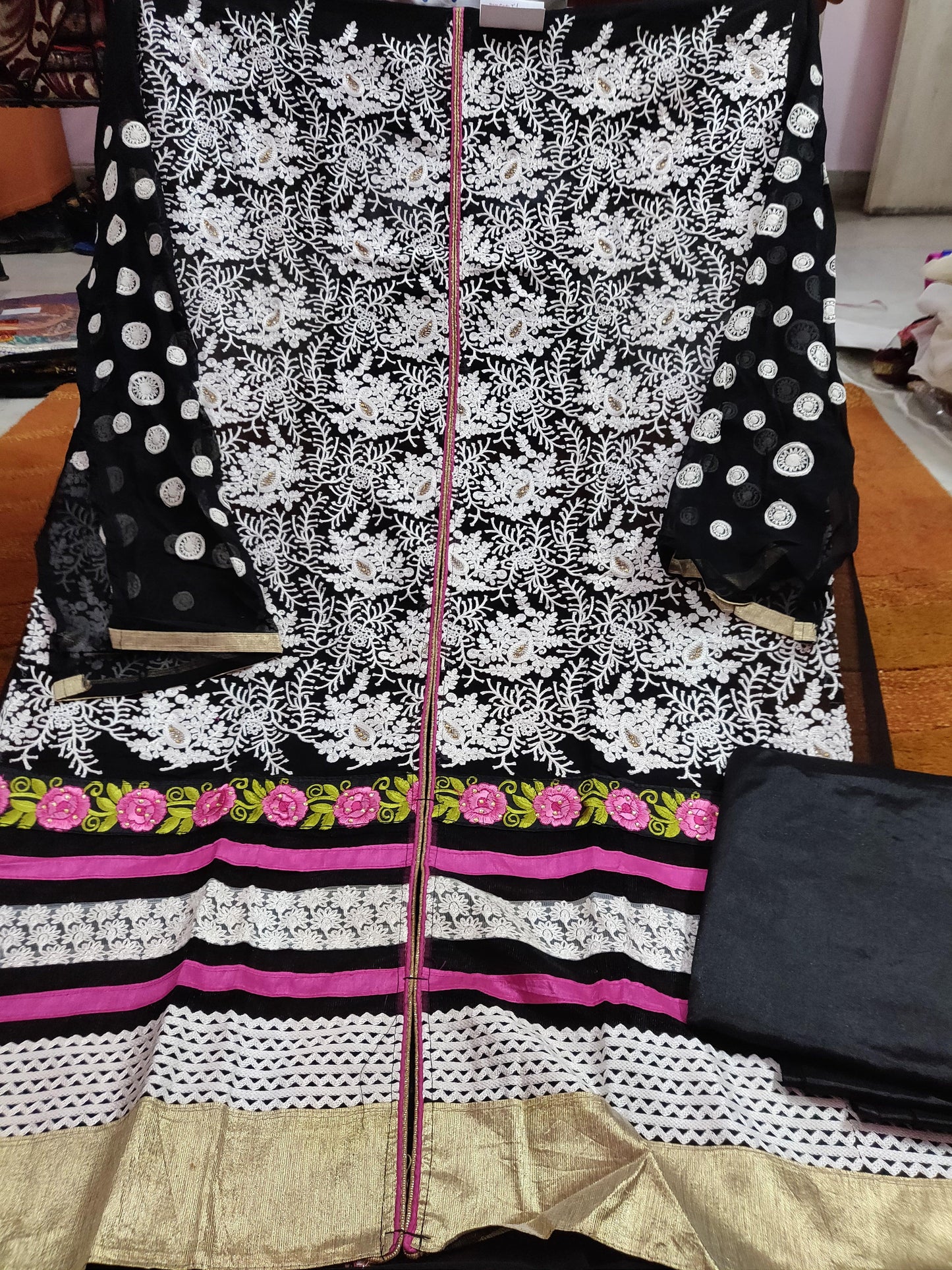 Elan Pakistani Replica Black Georgette Embroidered Dress Material SC3306-Anvi Creations-Salwar Kameez
