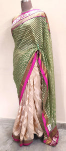 Green Cream Net Brasso saree SC30018B-Anvi Creations-Designer Saree