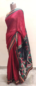 Maroon Black Banarasi Raw Silk saree SC30020A-Anvi Creations-Designer Saree