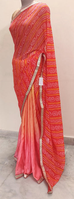 Designer Carrot Pink Printed Bandhej Bandhani Embellished Saree SP15-Anvi Creations-Boutique Saree