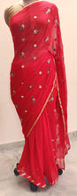 Load image into Gallery viewer, Designer Red Chiffon Georgette Peacock Motif Saree SP07-Anvi Creations-Boutique Saree